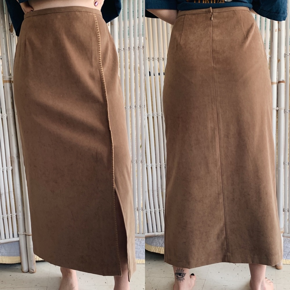 Vintage Faux Suede Midi Skirt